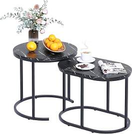 Huhote Couchtisch Rund, Satztisch 2er Set,