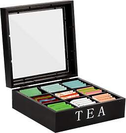 HuhWafee Teebox, Teebeutelbox mit 9 Trennfächern, 
