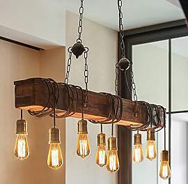 H.W.S Pendelleuchte Holz Pendellampe Industrial
