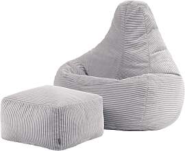 Icon Dalton Sitzsack mit Hocker Cord, Grau, Gaming 