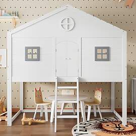 Idemon Hausbett mit Zwei FENSTERN & Treppe • 