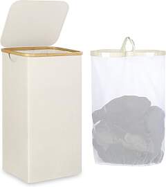 iEGrow Wäschekorb mit Deckel 110L, Wäschesammler 