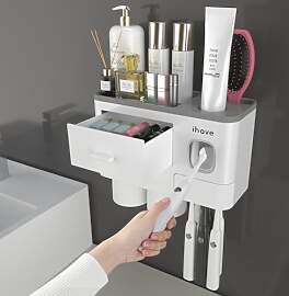 iHave Zahnbürstenhalter Wand mit Zahnpastaspender 