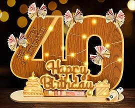 I LOVE MOM 40.Geldgeschenk Geburtstag Holz -