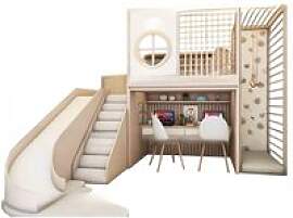 Indoor-Spielhaus mit Rutsche, Bett und Tisch, 1
