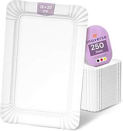 Inoverse 250 Stück Pappteller Weiß – Eckig