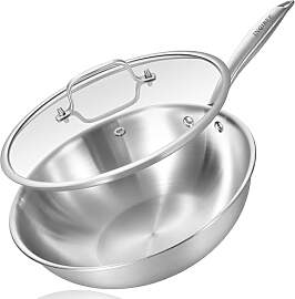 Inqibee Wokpfanne Edelstahl 28 cm mit Deckel,