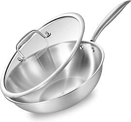 Inqibee Wokpfanne Edelstahl 30 cm mit Deckel,