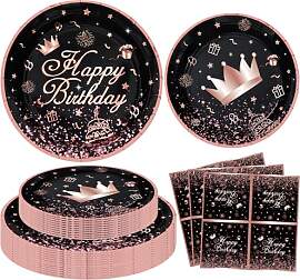 Inspireyee 120Pcs Schwarz und Rose Gold Party