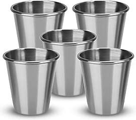 Intirilife 5x Stapelbare Edelstahl Becher in 65 ml 