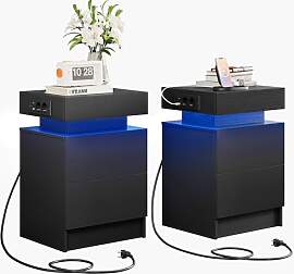 IRONCK Nachttisch 2er Set mit LED-Lichtern & 2 