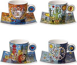 James Rizzi 4er Set Espressotassen mit Untertasse