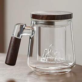 JanYoo Glas Teetasse mit Deckel und Sieb, 500ml