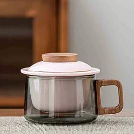JanYoo Glas Teetasse mit Keramik Deckel und Sieb,
