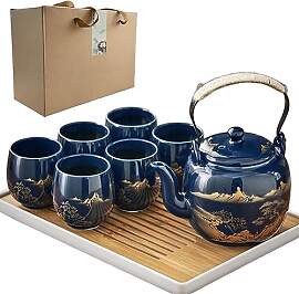 Japanisches Tee-Set, 6 Stück, 1,2 l, blaue