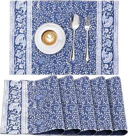 JEMIDI 6er Set Tischset mit Blumenmuster - 6