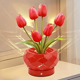 JHXLAMP Rote Tulpe Blume Nachttischlampen,