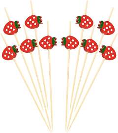 JIHUOO 100 Stück 12 cm Holz Erdbeere Cocktail