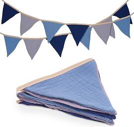 jijAcraft Wimpelkette Kinderzimmer Blau Grau, 1.9M 
