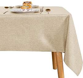 JIUZHEN Beige Tischdecke Abwaschbar Leinen