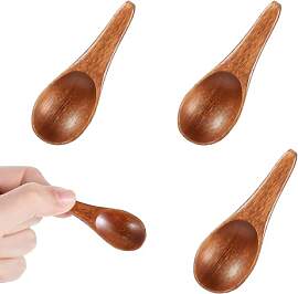 JJUNW 4 Stück Mini Löffel Holz, Gewürzlöffel