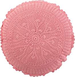 J-Line Kissen Rund Mia Spitzen - Baumwolle - Rosa