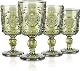 Joeyan 300ml Vintage Grün Weingläser,Set von 4