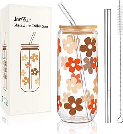 Joeyan 600ml Glas Trinkbecher mit Deckel und