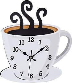 jomparis 30CM Holz Kaffeetasse Wanduhr,Retro Ohne