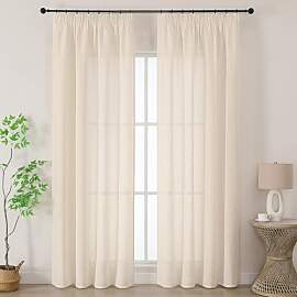 Joydeco Leinen Gardinen mit Kräuselband Beige