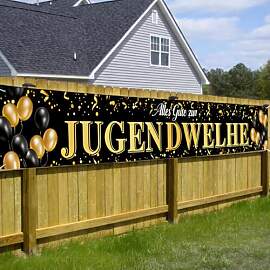Jugendweihe Banner, 270 x 35 cm Schwarz Gold Stoff 