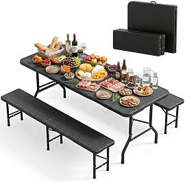 JUMMICO Bierzeltgarnitur Klappbar 3er Set Tisch