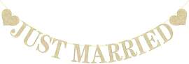Just Married Girlande, Just Married Banner, Gold