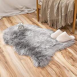 JXLOULAN Faux Fell Teppich Grau 30x50 cm, Longhair 