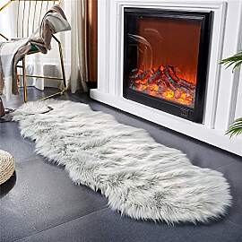 JXLOULAN Faux Lammfell Flauschiger Teppich Grau