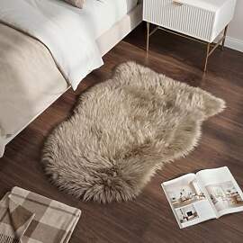 JXLOULAN Faux Lammfell Schaffell Teppich Grau