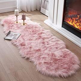JXLOULAN Faux Lammfell Schaffell Teppich Rosa