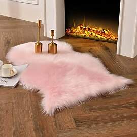 JXLOULAN Faux Lammfell Schaffell Teppich Rosa
