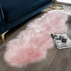 JXLOULAN Faux Lammfell Schaffell Teppich Rosa