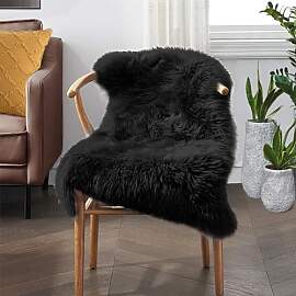 JXLOULAN Faux Lammfell Schaffell Teppich Schwarz
