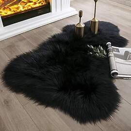 JXLOULAN Faux Lammfell Schaffell Teppich Schwarz