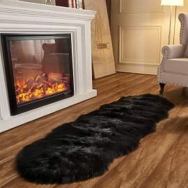 JXLOULAN Faux Lammfell Schaffell Teppich Schwarz