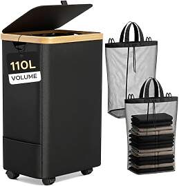 JYPS Wäschekorb 2 Fächer mit Deckel, 110L Groß