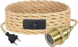 JZCDR Hanfseil Pendelleuchte Gold mit Secker 5m