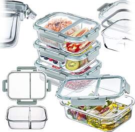 KADAX 4er Set Glas Frischhaltedosen mit Fächern