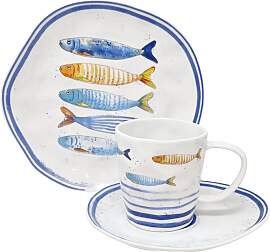 Kaffeeservice  6 Personen 18tlg Fische Maritim