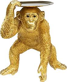 Kare Design Deko Figur Butler Playing Chimp, Gold, 