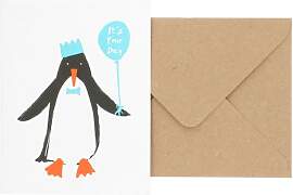 Karte mit umschlag, pinguin mit ballon -