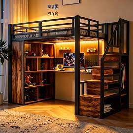 Kebnor Metall-Hochbett,90x200cm,mit Kleiderschrank 
