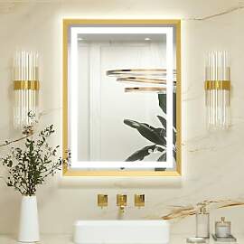 Keonjinn Badspiegel mit Beleuchtung Gold